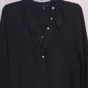 White House Black Market V Neck Ruffle Long Sleeves Blouse